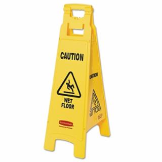 Floor Safety Sign, Caution Wet Floor, Yellow, 26 in L x 11 in W