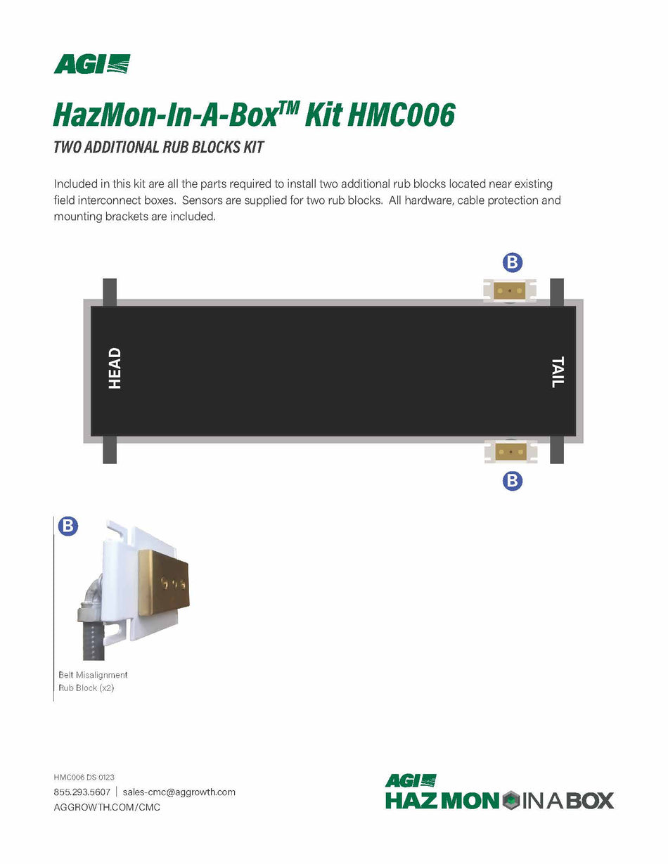 HazMon-In-A-Box Kit HMC006 install 2 additional rub blocks and sensors for conveyor belt misalignment detection